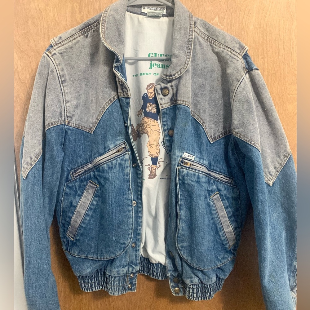 GEORGES MARCIANO FOR GUESS MENS SPORT BLUE AND GREY TWO TONE JEAN JACKET